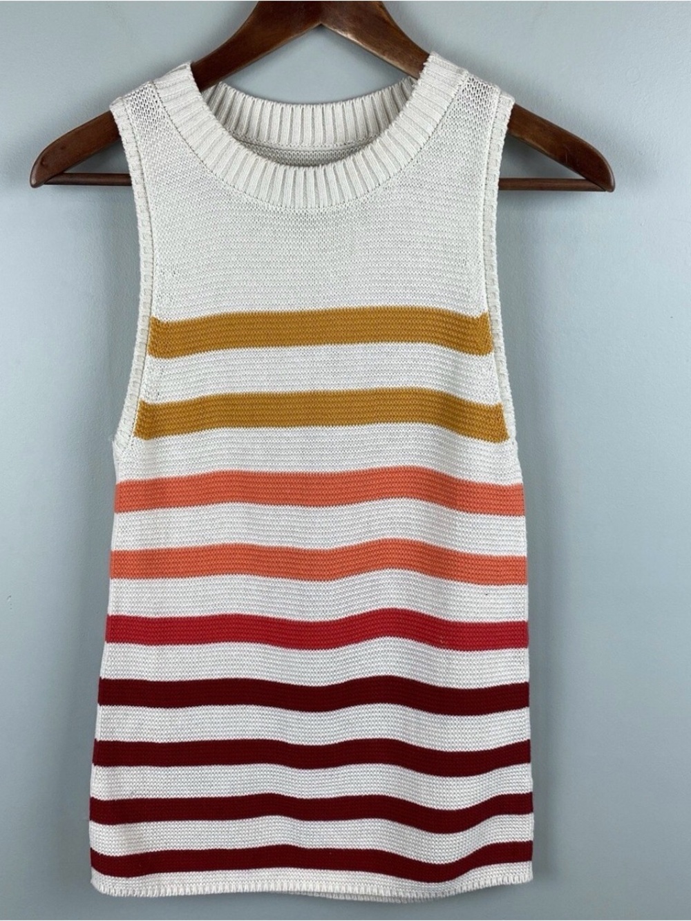 Lucky Brand Sleeveless Striped Knit Tank - White, Mustard, Coral & Red